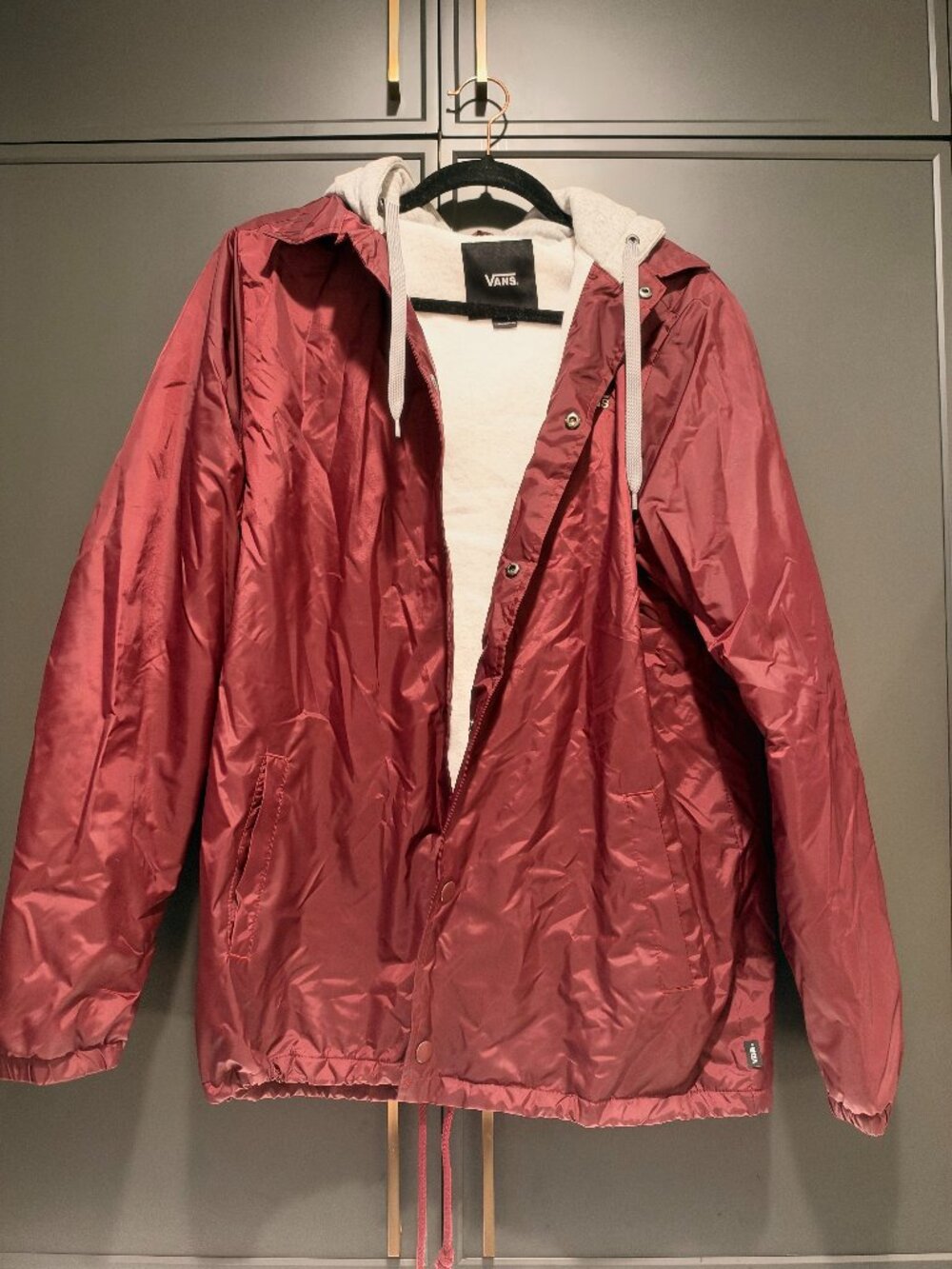 Vans Riley Hooded Coaches Jacket Burgundy Fleece Lined